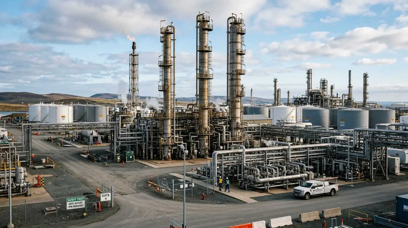 Modern oil and gas processing plant with industrial refinery infrastructure