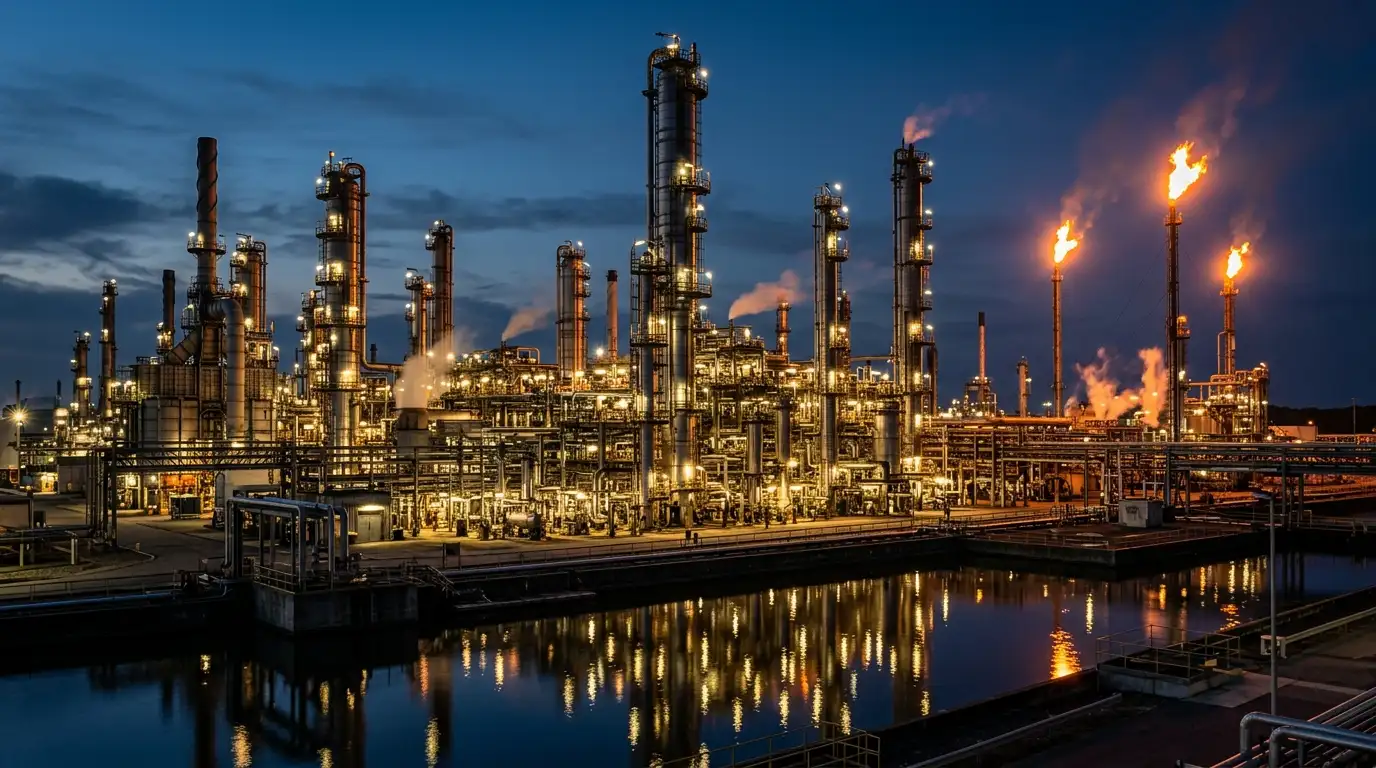 Petrochemical processing plant with advanced industrial refinery infrastructure