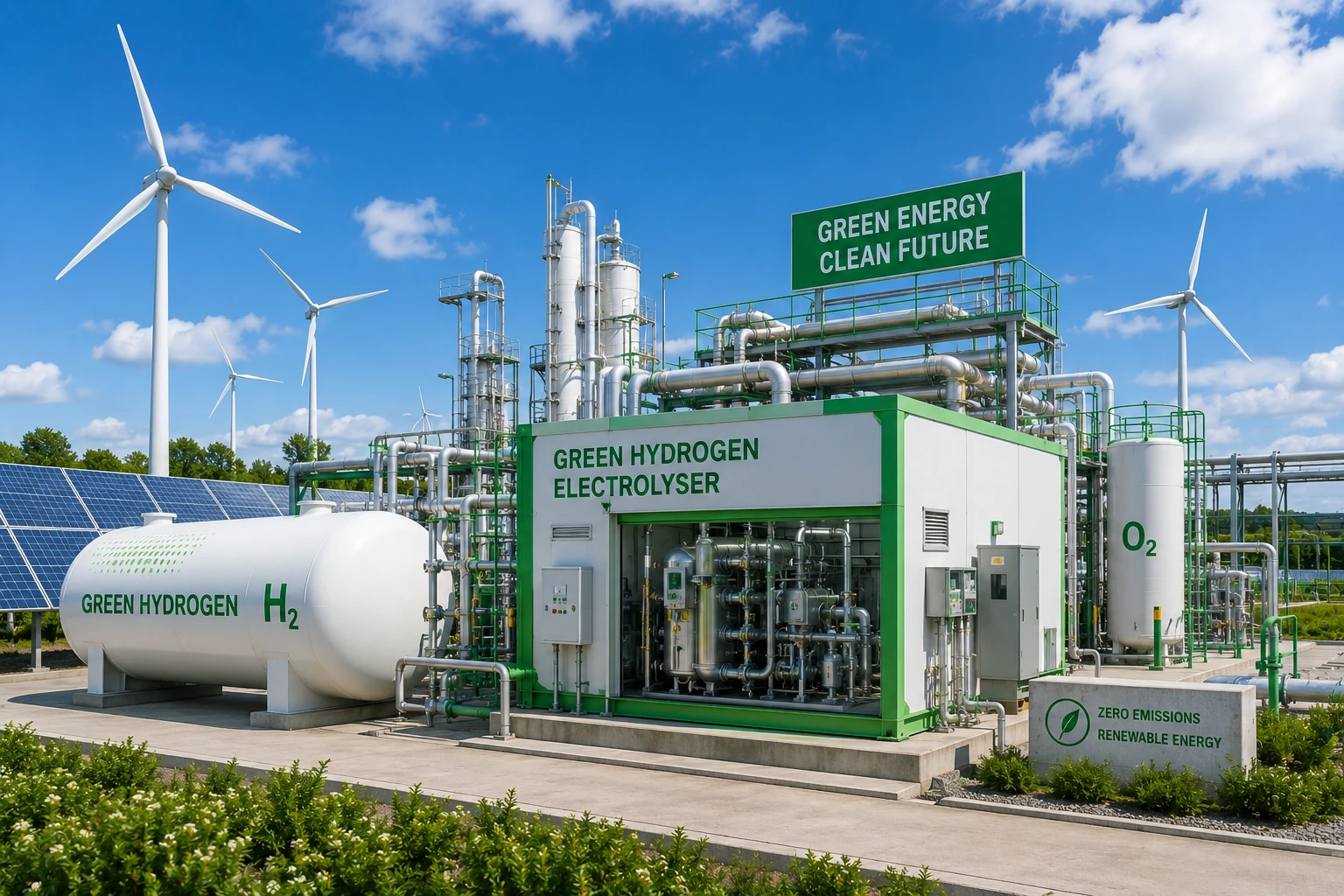Green energy plant with sustainable industrial power and eco-friendly technology